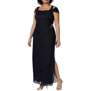 ALEX Evenings Navy Blue Dress Formal Gown Long Maxi Plus NEW